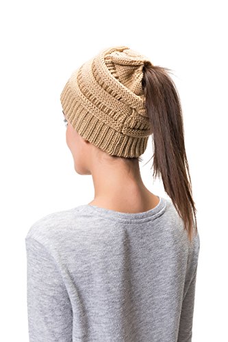 Lemef Damen Wintermütze Mütze Beanie Hat Cap Gestrickte mit Zopfloch Pferdeschwanz von Lemef