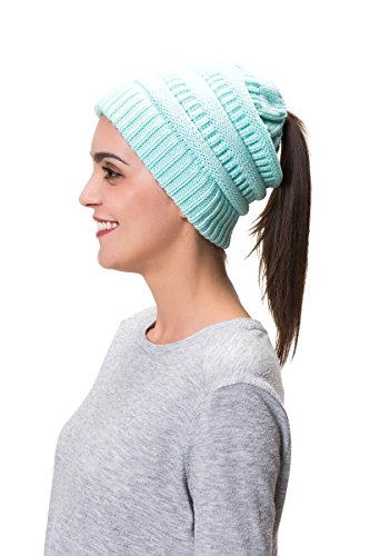 Lemef Damen Wintermütze Mütze Beanie Hat Cap Gestrickte mit Zopfloch Pferdeschwanz von Lemef