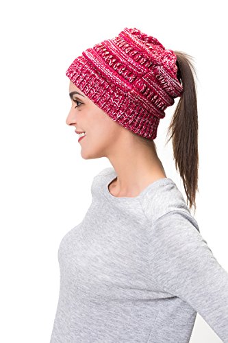 Lemef Damen Wintermütze Mütze Beanie Hat Cap Gestrickte mit Zopfloch Pferdeschwanz von Lemef