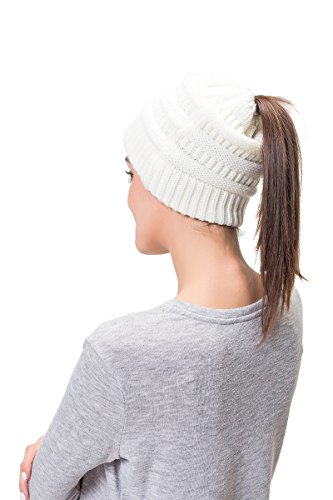 Lemef Damen Wintermütze Mütze Beanie Hat Cap Gestrickte mit Zopfloch Pferdeschwanz von Lemef