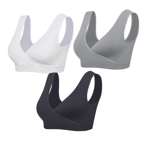 Lemef Schwangerschafts Still Schlaf BH Nahtlos Ohne Bügel 3 Stück Keine gepolsterte Grau+Weiße+Schwarz XL von Lemef