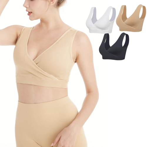 Lemef Schwangerschafts Still Schlaf BH Nahtlos Ohne Bügel 3 Stück Keine gepolsterte Hautfarbe+Weiße+Schwarz XL von Lemef