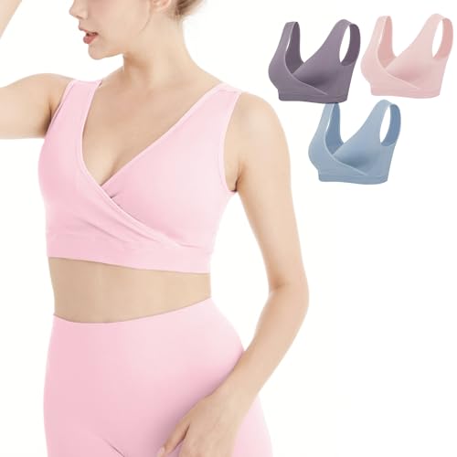 Lemef Schwangerschafts Still Schlaf BH Nahtlos Ohne Bügel 3 Stück Keine gepolsterte Hellrosa+Hellviolett+Hellblau S von Lemef