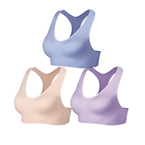 Lemef Sport BH Bustier Damen Ohne Bügel Racerback Gepolstert für Yoga Fitness Laufen Pilates Rosa,Lila,Blau, XL von Lemef