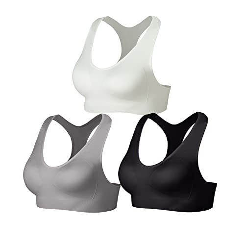 Lemef Sport BH Bustier Damen Ohne Bügel Racerback Gepolstert für Yoga Fitness Laufen Pilates Schwarz,Weiß,Grau, L von Lemef