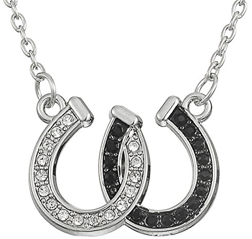 Lemegeton Lovely Halskette mit Anhänger in Form eines doppelten Hufeisens, Weiß und Schwarz, Kristall, Kristall, Kristall, Kristall von Lemegeton