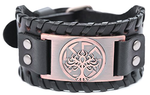 Slavic Kolovrat YGGDRASIL Baum des Lebens Breites Lederarmband für Herren Amulett Punk Armreif (Antikes Kupfer), Metall Slavic Kolovrat YGGDRASIL Baum des Lebens Breites Lederarmband für Herren Amulett Punk Armreif (Antikes Kupfer), Metall von Lemegeton