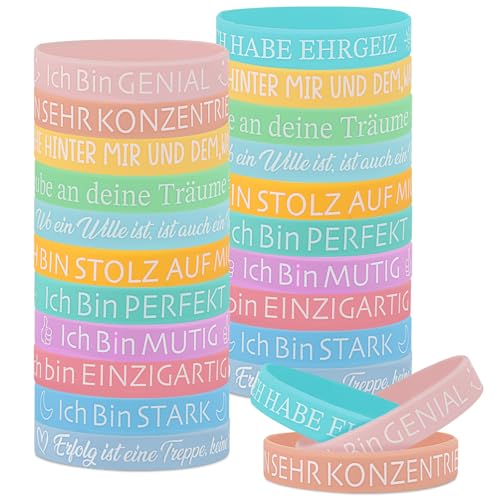 Lemicin 24 Stück motivationsarmbänder kinder Inspirierende Silikon Armbänder mit Positiven Sprüchen Abschiedsgeschenk für Grundschüler Kindergeburtstags Mitgebsel von Lemicin