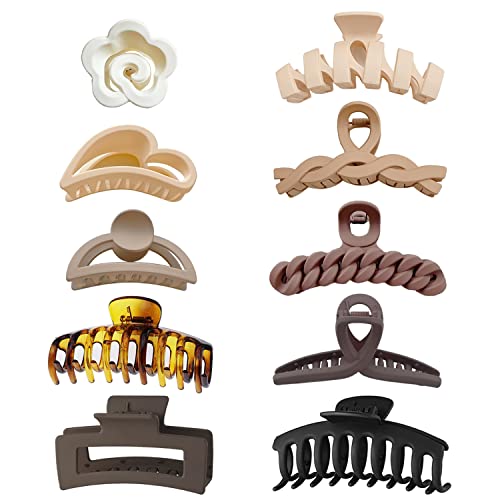 10 Stück dicke Haarklammern (groß/mittel/klein) für Frauen und Mädchen (neutral und schwarz), matte Beschichtung (rechteckig, Blume, Herz usw.), glattes, lockiges Haar (3. .6/4.5 7.6 cm von Lemiyoo
