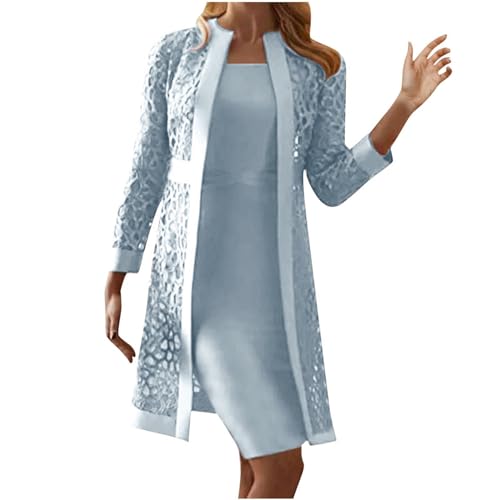 Damen Kleid Anzüge Mode Solide Kurz Kleid Sets Casual Spitze Aushöhlen Langarm Cardigans Mantel + Ärmelloses Kleid Zweiteilige Outfits Party Cocktail Kleid Set, hellblau, XL Damen Kleid Anzüge Mode Solide Kurz Kleid Sets Casual Spitze Aushöhlen Langarm Cardigans Mantel + Ärmelloses Kleid Zweiteilige Outfits Party Cocktail Kleid Set, hellblau, XL von Lemoiitea