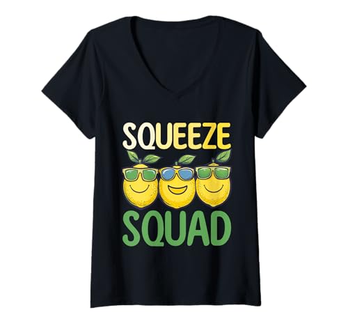 Damen Squeeze Squad Lemon Friends Summer Citrus lacht T-Shirt mit V-Ausschnitt Damen Squeeze Squad Lemon Friends Summer Citrus lacht T-Shirt mit V-Ausschnitt von Lemon Citrus Squeeze Squad Summer Team Vibes