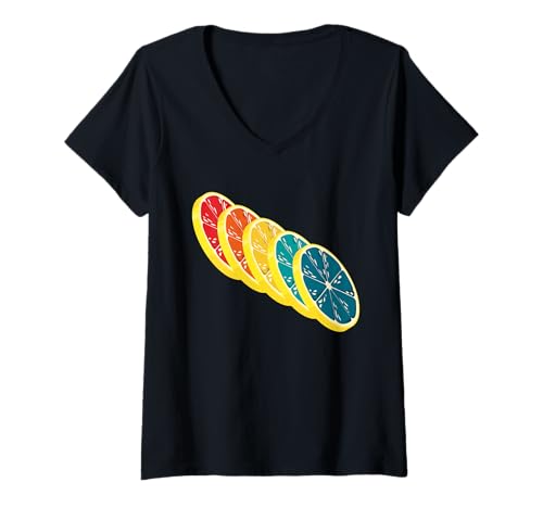 Damen Zitronenfrucht Retro Vintage Kunst Grafik Sommer Limonade T-Shirt mit V-Ausschnitt Damen Zitronenfrucht Retro Vintage Kunst Grafik Sommer Limonade T-Shirt mit V-Ausschnitt von Lemon Fruit Art Graphic Summer Lemonade