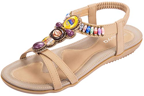 Pexuya Damen Sommer PU Leder Bohemia Flach Sandalen 279 (Beige, EU 38) von Pexuya