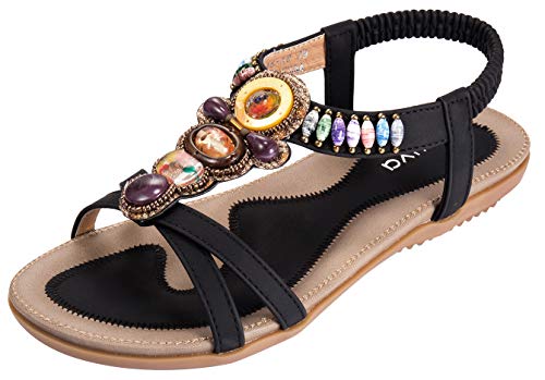 Pexuya Damen Sommer PU Leder Bohemia Flach Sandalen 279 (Schwarz, EU 36) von Pexuya