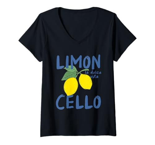 Damen Limoncello La Dolce Vita Amalfi Küste Italien Retro Grafik T-Shirt mit V-Ausschnitt von Lemon Vintage Aesthetic Summer Vibes