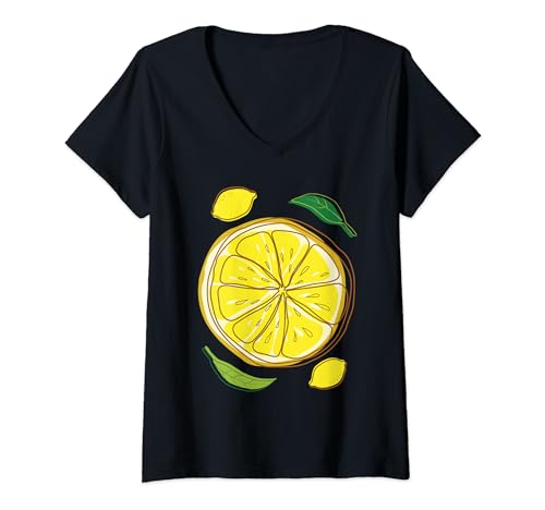 Damen Niedliche gelbe Zitrone, für Männer, Frauen und Kinder, passendes Kostüm-Geschenk T-Shirt mit V-Ausschnitt Damen Niedliche gelbe Zitrone, für Männer, Frauen und Kinder, passendes Kostüm-Geschenk T-Shirt mit V-Ausschnitt von Lemon & Unique Gifts