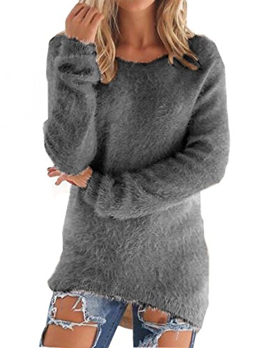 LemonGirl Modischer Damen-Pullover, langärmelig, locker, Flauschiger Pullover, Tiefgrau, X-Groß von LemonGirl