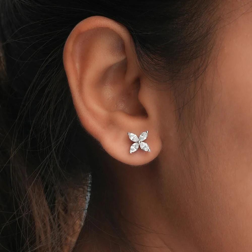 Moissanit Blüten Ohrstecker Marquise-Schliff, Sterlingsilber, Gra-Zertifiziert Moissanit Blüten Ohrstecker Marquise-Schliff, Sterlingsilber, Gra-Zertifiziert von LemonLuxStudio