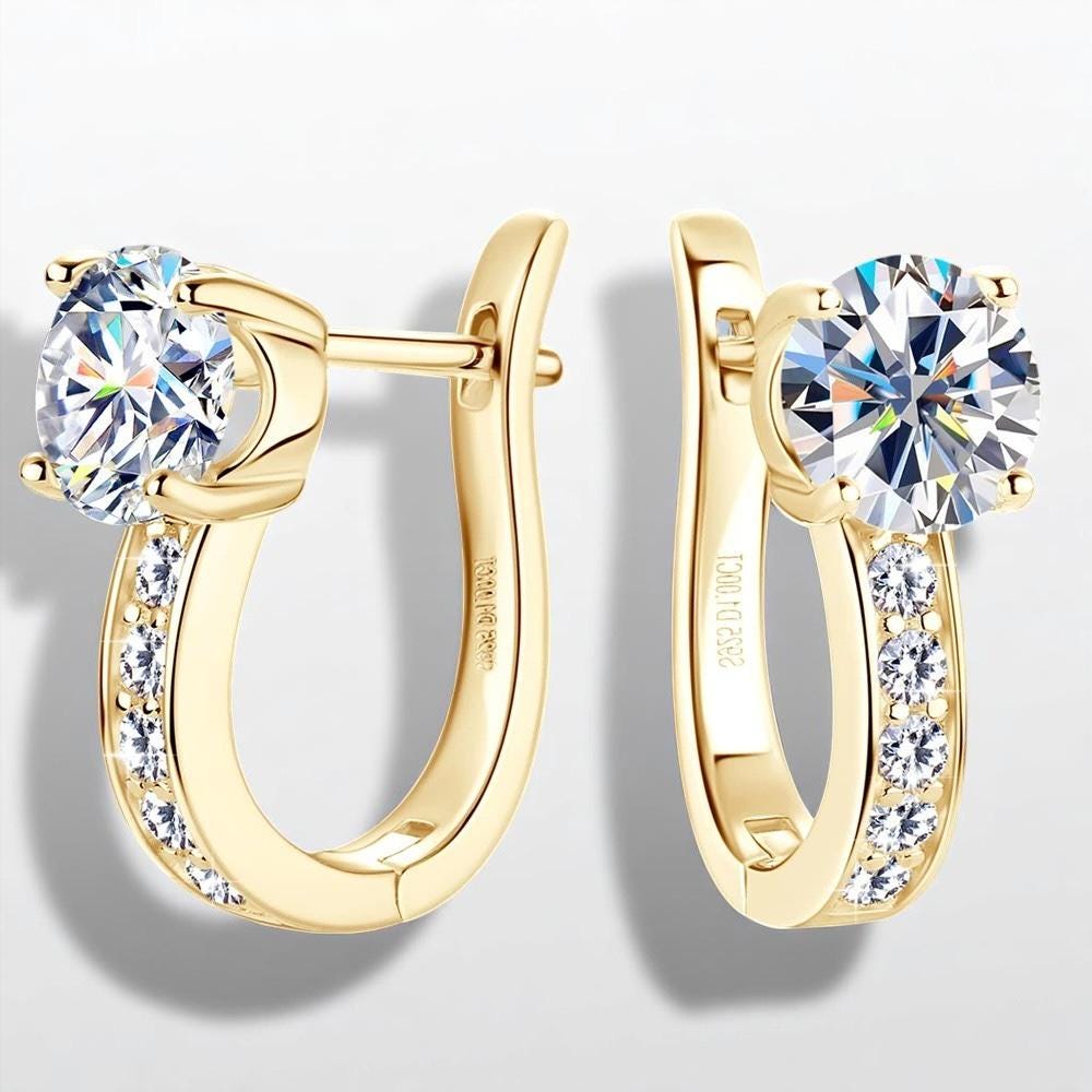 Moissanit Creolen - 1 Karat Zertifiziertes 925 Sterling Silber Mit 18K Vergoldung Moissanit Creolen - 1 Karat Zertifiziertes 925 Sterling Silber Mit 18K Vergoldung von LemonLuxStudio