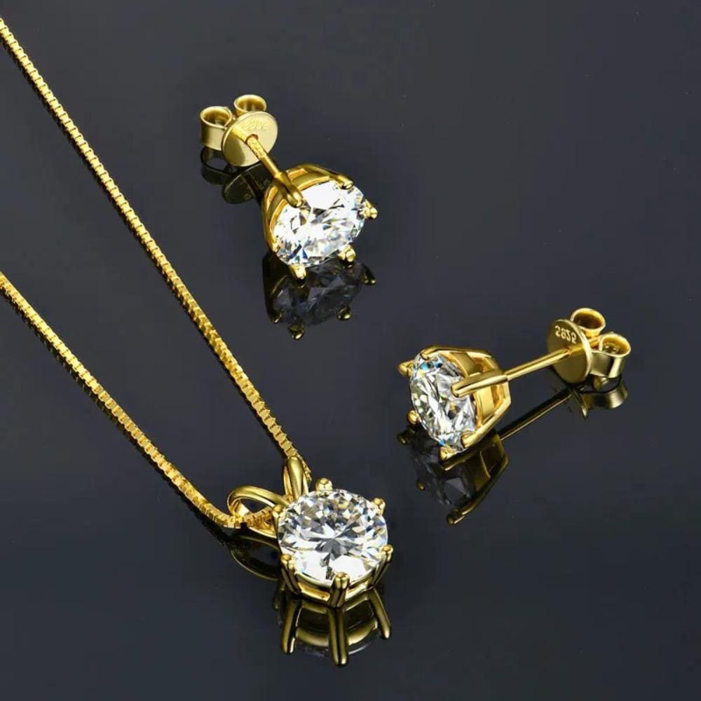 Moissanit Schmuck Set Sterling Silber Halskette & Ohrstecker, D-E Vvs1 von LemonLuxStudio