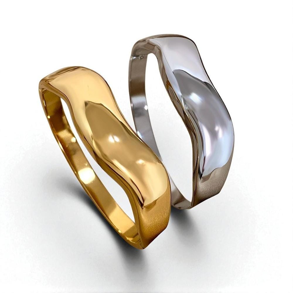 Wave Edelstahl-Armreif Wasserdichter Schmuck Mit Offener Manschette Wave Edelstahl-Armreif Wasserdichter Schmuck Mit Offener Manschette von LemonLuxStudio