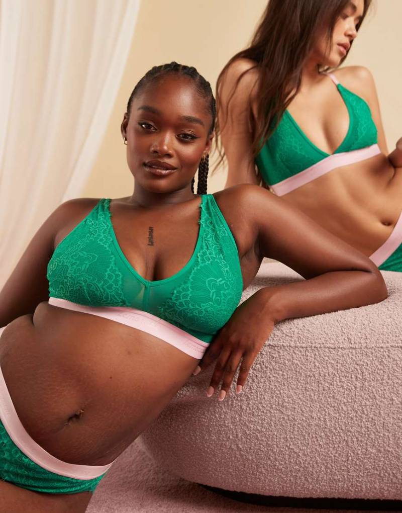 Lemonade Dolls - Fuller Bust - Synergy - Spitzen-Bustier in Grün mit rosa Abschlüssen Lemonade Dolls - Fuller Bust - Synergy - Spitzen-Bustier in Grün mit rosa Abschlüssen von Lemonade Dolls