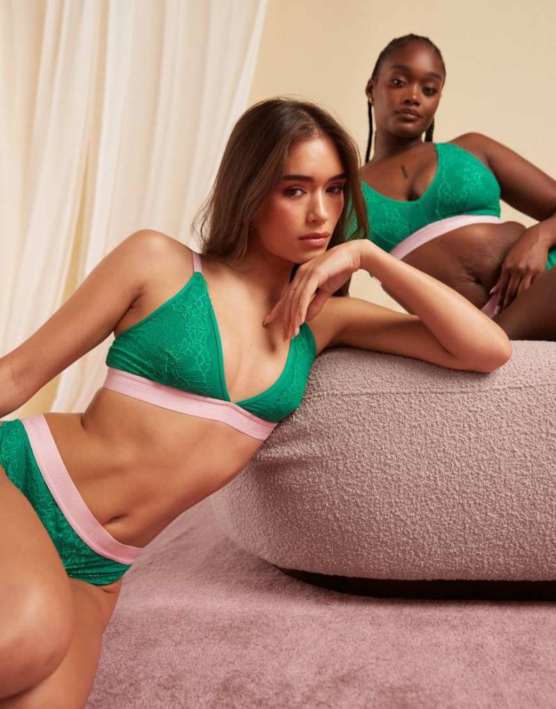 Lemonade Dolls - Synergy - Bustier aus Spitze und Netzstoff in Grün mit Borte in Rosa von Lemonade Dolls