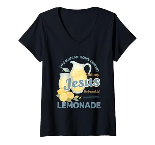 Damen Jesus Makes Lemonade Funny Christian Watercolor Design T-Shirt mit V-Ausschnitt Damen Jesus Makes Lemonade Funny Christian Watercolor Design T-Shirt mit V-Ausschnitt von Lemonade Faith Co.
