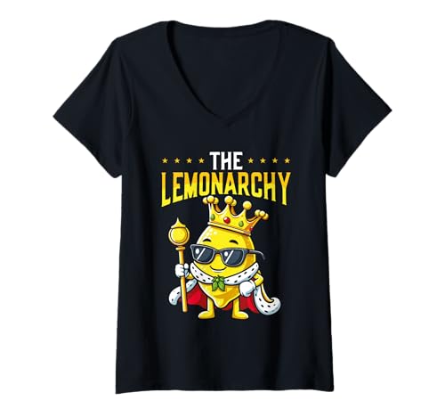 Damen The Lemonarchy Funny Lemon King Crown Wortspiel T-Shirt mit V-Ausschnitt Damen The Lemonarchy Funny Lemon King Crown Wortspiel T-Shirt mit V-Ausschnitt von Lemonarchy Lemon King Crown Citrus Pun Meme Humor