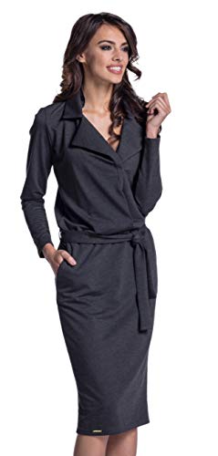 Lemoniade Damen modisches Winter- / Herbstkleid Langarm (Made in EU) mit ausgefallenen Details, Modell 7 Dunkelgrau, Gr. S von Lemoniade