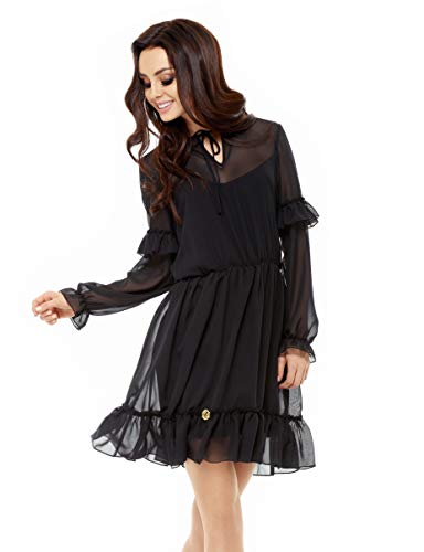 Lemoniade Damen modisches Winter- / Herbstkleid Langarm (Made in EU) mit ausgefallenen Details, Modell 11 Schwarz, Gr. M von Lemoniade