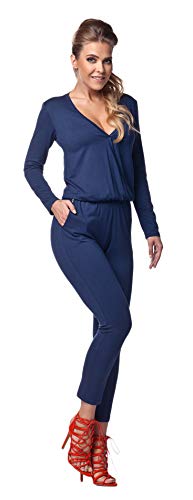 Lemoniade stylischer Jumpsuit Made in EU mit V-Ausschnitt und raffinierten Details, Navy Langarm, Gr. S (34/36) von Lemoniade