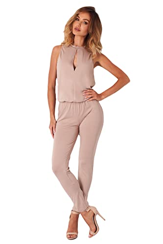 Lemoniade stylischer Jumpsuit Made in EU mit V-Ausschnitt und raffinierten Details (M, Cappuccino Neckholder) von Lemoniade