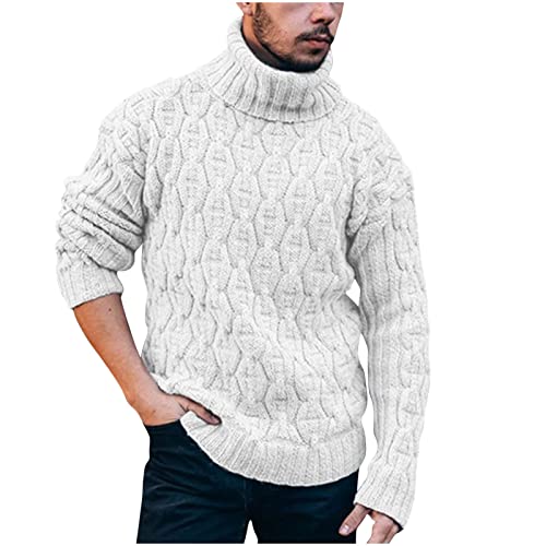 Lemooner Herren Rollkragenpullover Slim Fit Dicke Linie Strickpullover Winter Warmer Strick Cardigan Klassisch Rundhals Pullover Sweatshirt Lange Ärmel Gestrickt Jumper für Männer von Lemooner