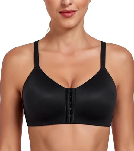 Lemorosy BH Damen Ohne Bügel Vorne Verschluss Große Größen Starker Halt Ungepolster Vollschalen Bequem Klassisch BHS (Schwarz,95F) von Lemorosy