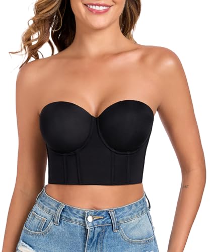 Lemorosy Damen BH Ohne Träger Große Größen Push Up mit Bügel Shapewear BH Trägerlos Starker Halt Geeignet für Alltag Dating Dinner Party (Schwarz,85E) von Lemorosy