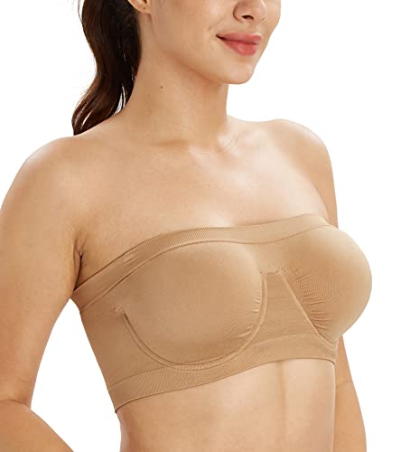 Lemorosy Damen Bralette Nahtloser Ungepolstert Bandeau Bügel Multiway BH(Beige L) von Lemorosy