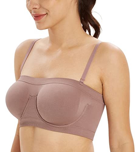 Lemorosy Damen Bralette Nahtloser Ungepolstert Bandeau Bügel Multiway BH(Mokka L) von Lemorosy