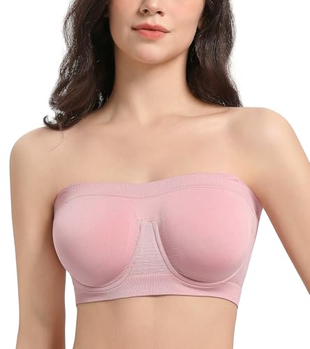 Lemorosy Trägerloser BH mit Bügel Damen Bralette Nahtloser Ungepolstert Bandeau Multiway BH (Rosa M) von Lemorosy