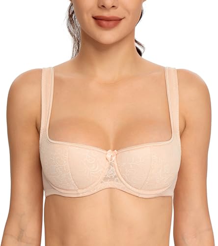 Lemorosy Damen Dirndl BH mit Bügel Balconette BH Halbschale mit Gepolsterte Breite Trägern Weich Angenehm Gute Unterstützung (Beige,70C) von Lemorosy