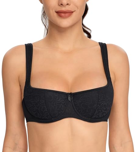 Lemorosy Damen Dirndl BH mit Bügel Balconette BH Halbschale mit Gepolsterte Breite Trägern Weich Angenehm Gute Unterstützung (Schwarz,90D) von Lemorosy