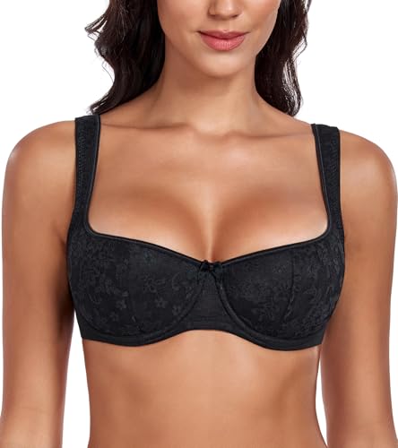 Lemorosy Damen Dirndl BH mit Bügel Balconette BH Halbschale mit Gepolsterte Trägern Blumenmuster (Schwarz,80B) von Lemorosy