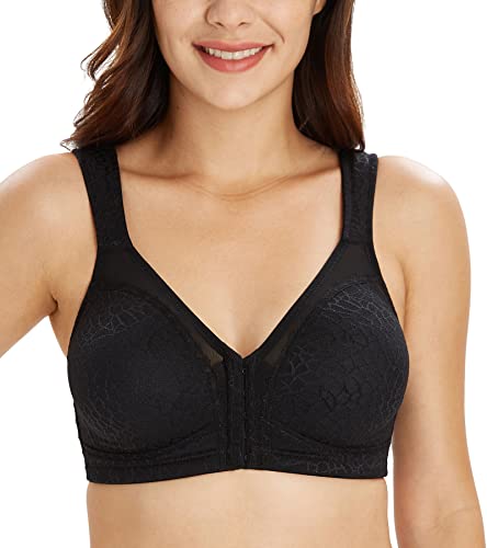 Lemorosy BH Damen Ohne Bügel Komfort Große Größen Starker Halt Vorne Verschluss Rückenstütze Ungepolstert Bügelloser Klassischer BH Bralette(Schwarz,110E) von Lemorosy