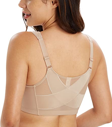 Lemorosy BH Damen Ohne Bügel Komfort Große Größen Starker Halt Vorne Verschluss Rückenstütze Ungepolstert Bügelloser Klassischer BH Bralette(Toffee,80E) von Lemorosy