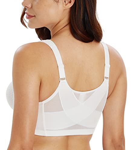 Lemorosy BH Damen Ohne Bügel Komfort Große Größen Starker Halt Vorne Verschluss Rückenstütze Ungepolstert Bügelloser Klassischer BH Bralette(Weiß,110F) von Lemorosy