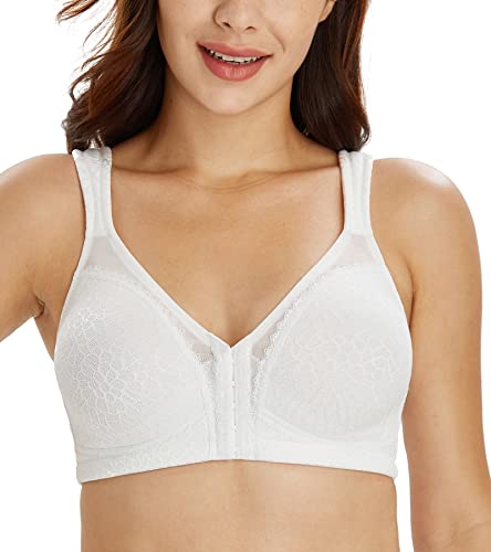 Lemorosy BH Damen Ohne Bügel Komfort Große Größen Starker Halt Vorne Verschluss Rückenstütze Ungepolstert Bügelloser Klassischer BH Bralette(Weiß,90E) von Lemorosy