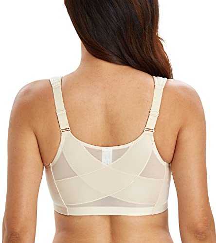 Lemorosy BH Damen Ohne Bügel Komfort Große Größen Starker Halt Vorne Verschluss Rückenstütze Ungepolstert Bügelloser Klassischer BH Bralette(Beige,90B) von Lemorosy