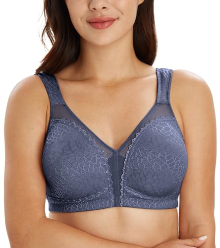 Lemorosy Damen Komfort Vollschalen Ungepolstert Ohne Bügel Klassischer BH (85F,Grau-Blau) von Lemorosy