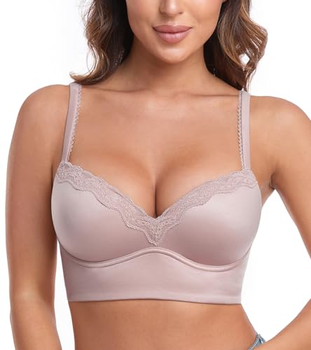 Lemorosy Damen Push Up BH Bügellos Gepolstert Tief V-Ausschnitt Soft Bustier(Lila,40C) von Lemorosy