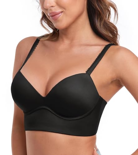 Lemorosy Damen Push Up BH Bügellos Gepolstert Tief V-Ausschnitt Soft Bustier(Schwarz,38D) von Lemorosy